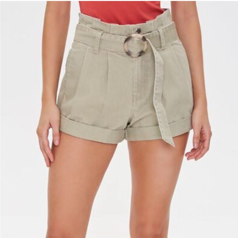 Belted Paperbag Denim Shorts Forever 21